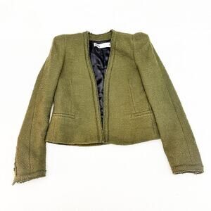 Zara Green Shoulder Pad Structured Tweed Open Blazer Size XS
